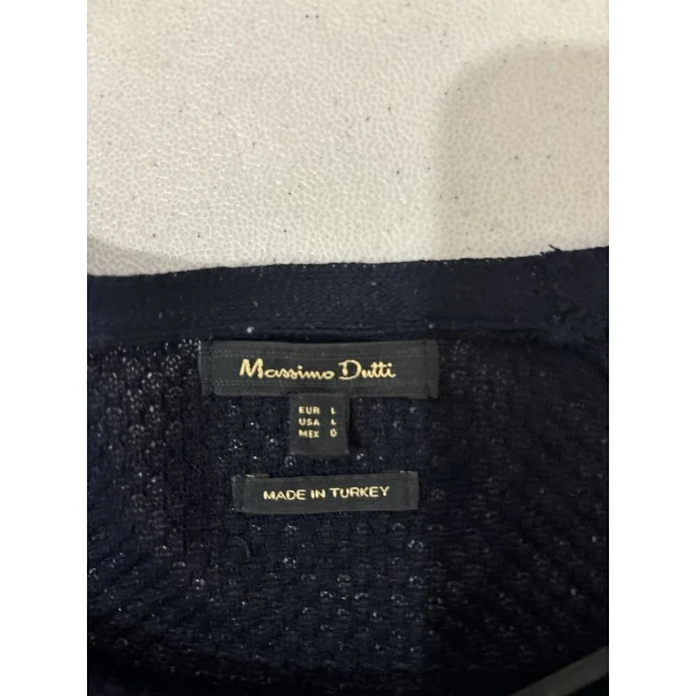 Massimo Dutti Navy Blue Cardigan Open Knit Women Large